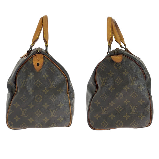 LOUIS VUITTON Handbag PVC Brown Gold Metal Handbags Mini Boston Duffel bag Monogram Speedy 30 Women Used Authentic