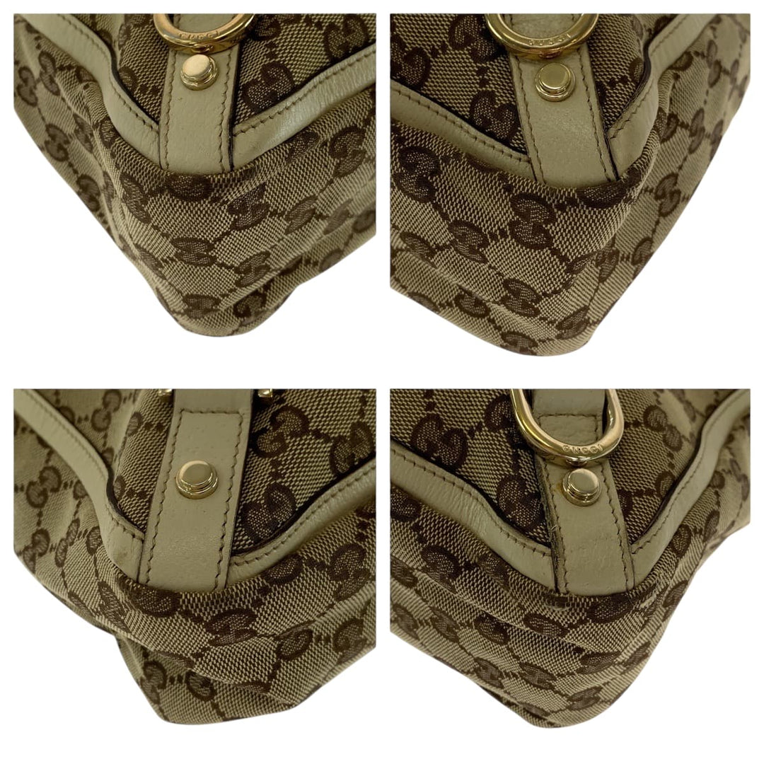 GUCCI Tote Bag 170004 GG canvas Beige Ivory Gold Metal Tote Bag handbag Women Used Authentic