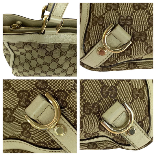 GUCCI Tote Bag 170004 GG canvas Beige Ivory Gold Metal Tote Bag handbag Women Used Authentic