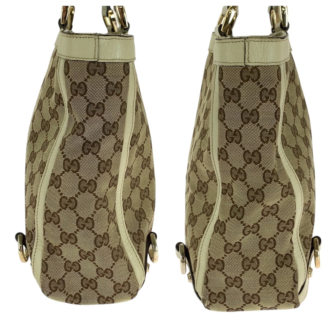 GUCCI Tote Bag 170004 GG canvas Beige Ivory Gold Metal Tote Bag handbag Women Used Authentic
