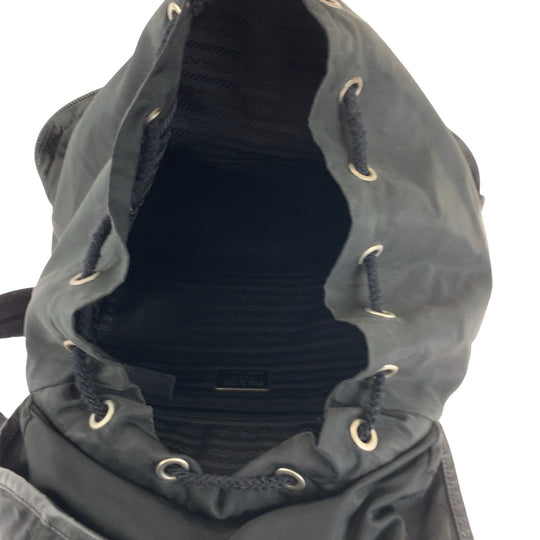 PRADA Backpack V164 Nylon Black SilverMetal Backpack Backpack Test Triangle With logo Women Used Authentic