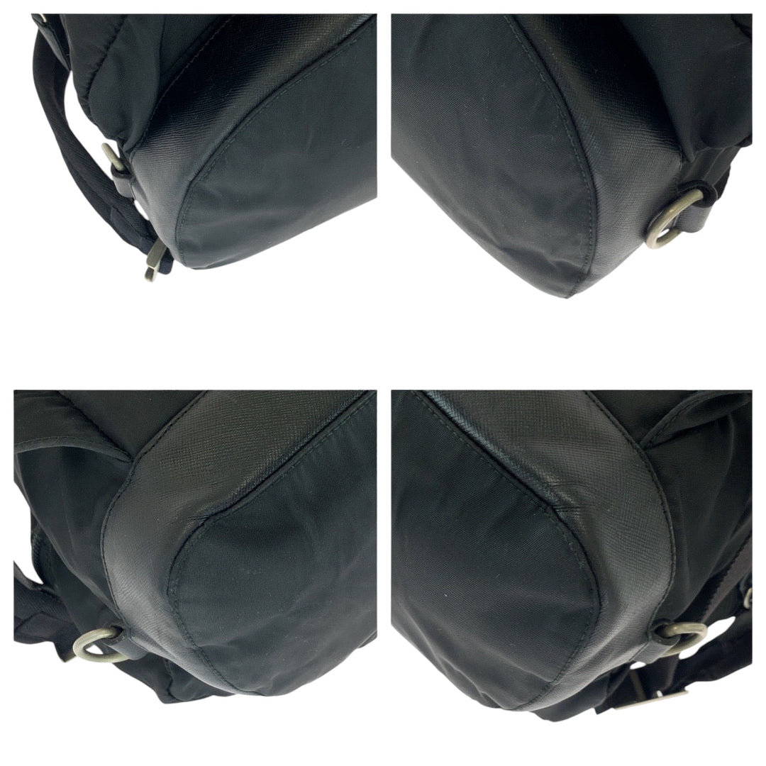 PRADA Backpack V164 Nylon Black SilverMetal Backpack Backpack Test Triangle With logo Women Used Authentic