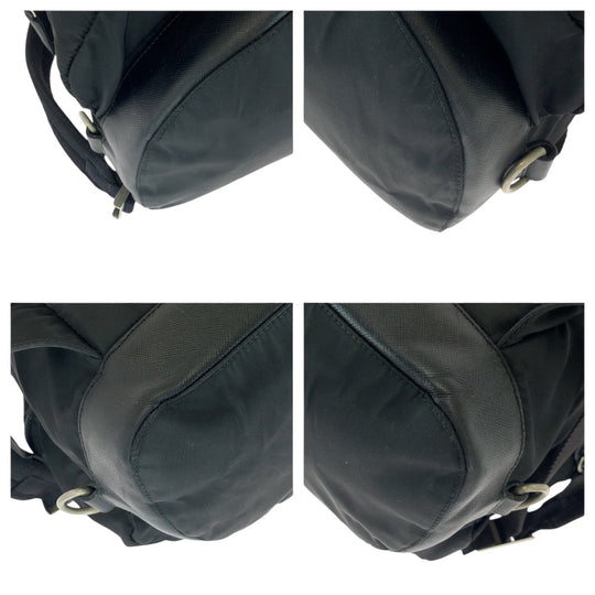 PRADA Backpack V164 Nylon Black SilverMetal Backpack Backpack Test Triangle With logo Women Used Authentic