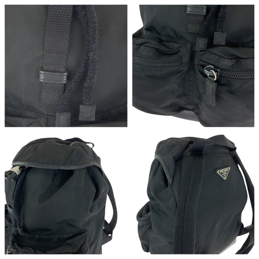 PRADA Backpack V164 Nylon Black SilverMetal Backpack Backpack Test Triangle With logo Women Used Authentic