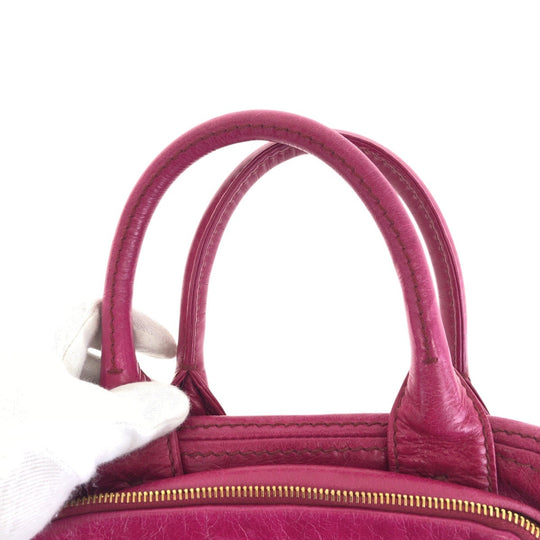 PRADA Tote Bag leather Pink Gold Metal Triangle With logo