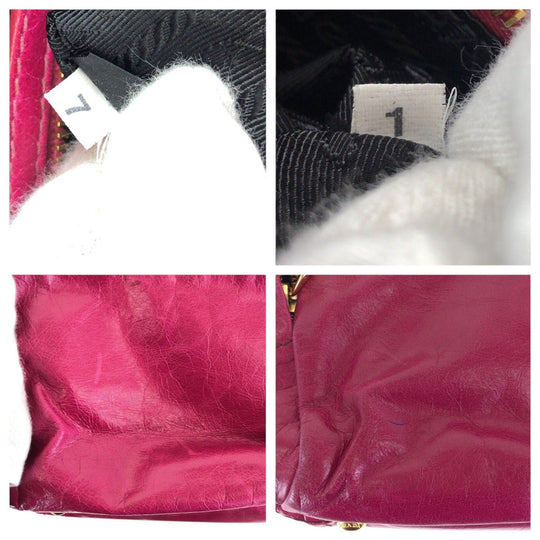 PRADA Tote Bag leather Pink Gold Metal Triangle With logo