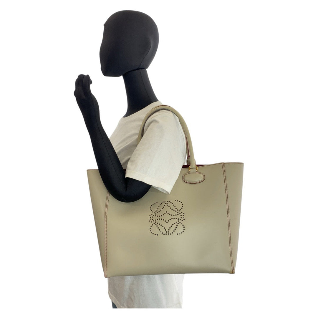 LOEWE Tote Bag leather Gray Pink Gold Metal anagram