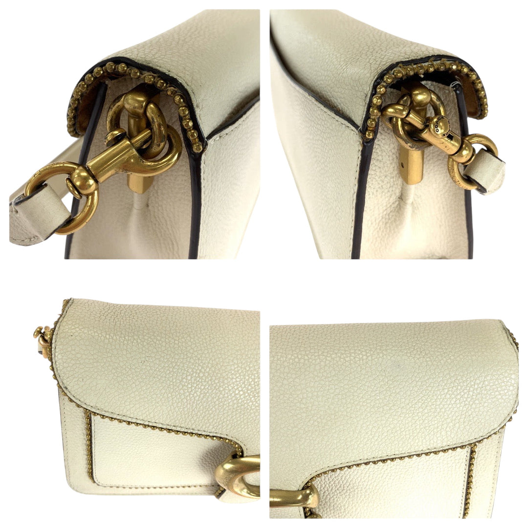COACH Shoulder Bag leather white Tabby Beads Chain