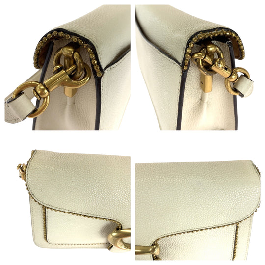 COACH Shoulder Bag leather white Tabby Beads Chain