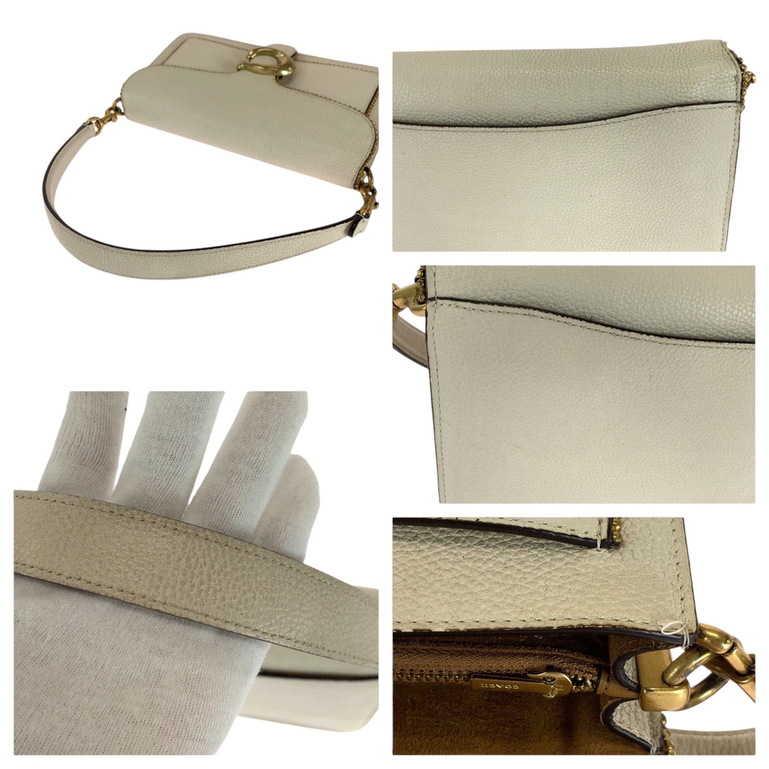 COACH Shoulder Bag leather white Tabby Beads Chain