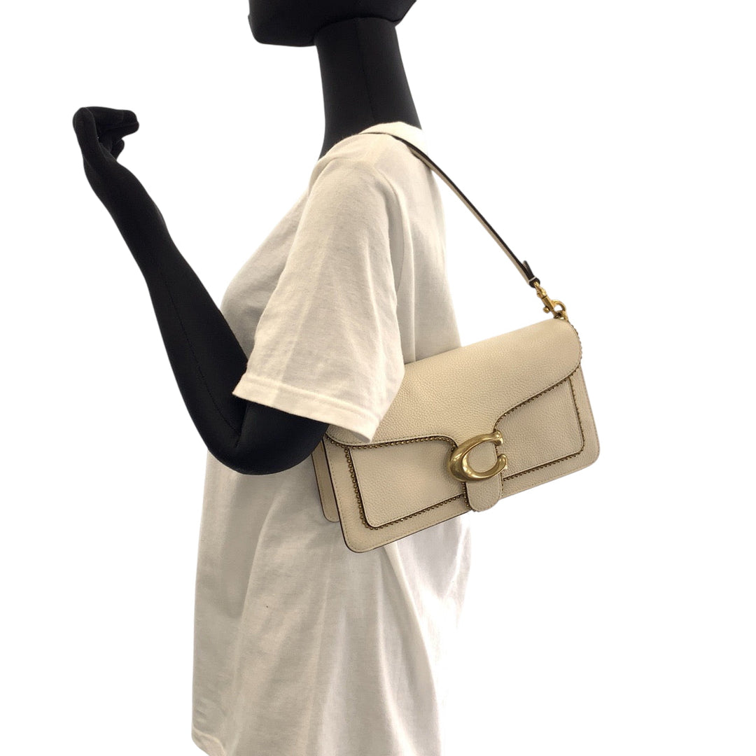 COACH Shoulder Bag leather white Tabby Beads Chain