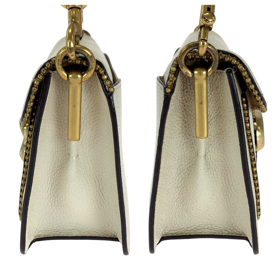 COACH Shoulder Bag leather white Tabby Beads Chain