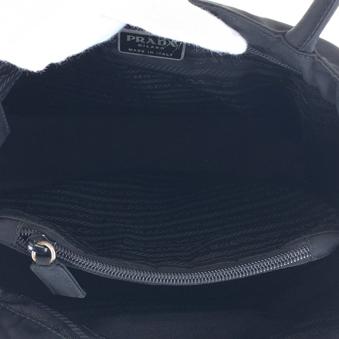 PRADA Tote Bag Nylon Black SilverMetal Tote Bag handbag Test Triangle With logo Women Used Authentic
