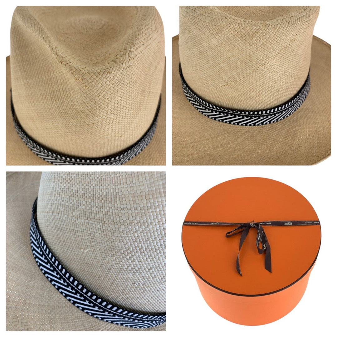 HERMES hat straw beige Panama hat 56