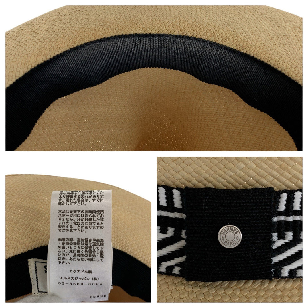 HERMES hat straw beige Panama hat 56