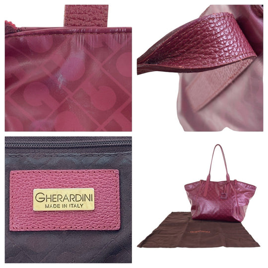 GHERARDINI Tote Bag Nylon Wine Red Bordeaux Gold Metal Softy