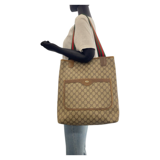 GUCCI Tote Bag 39 02 003 GG Supreme Canvas Brown Old Gucci Shelly Line Interlocking