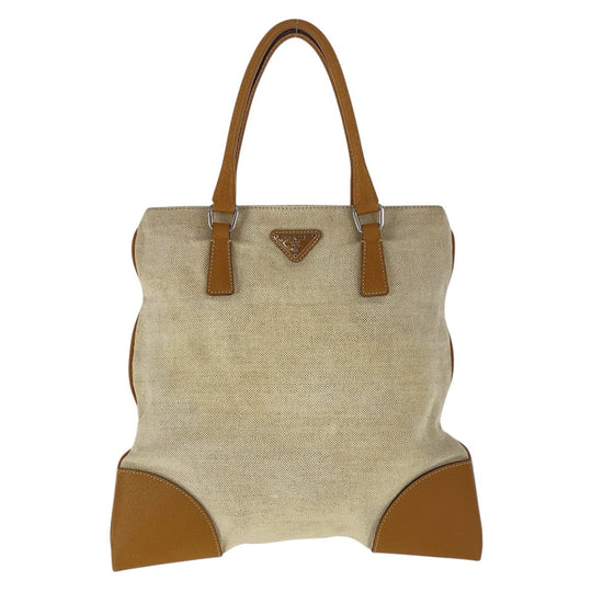 PRADA Handbag canvas beige Triangle With logo