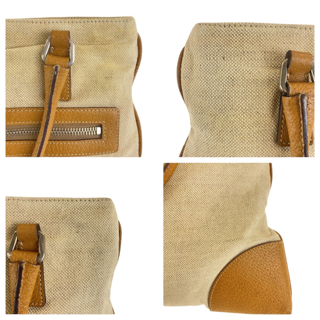 PRADA Handbag canvas beige Triangle With logo
