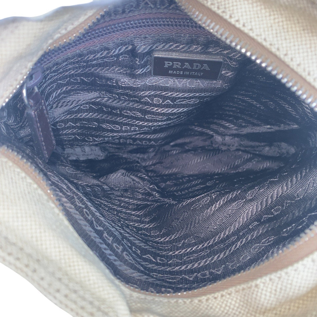 PRADA Handbag canvas beige Triangle With logo
