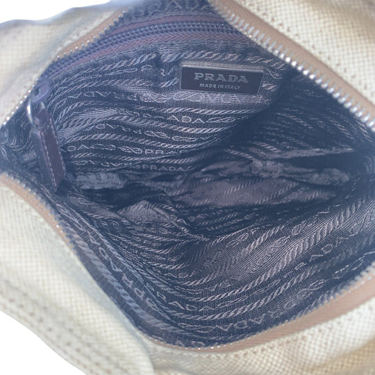 PRADA Handbag canvas beige Triangle With logo