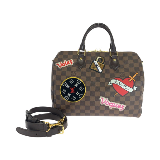 LOUIS VUITTON Handbag N40060 PVC Brown Multicolor Gold Metal Damier Speedy 30 Bandouliere Patches