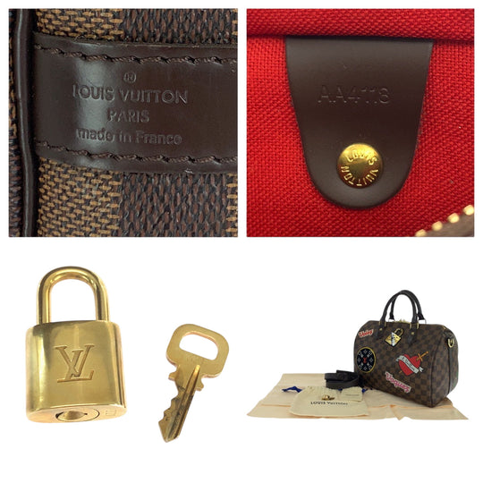 LOUIS VUITTON Handbag N40060 PVC Brown Multicolor Gold Metal Damier Speedy 30 Bandouliere Patches