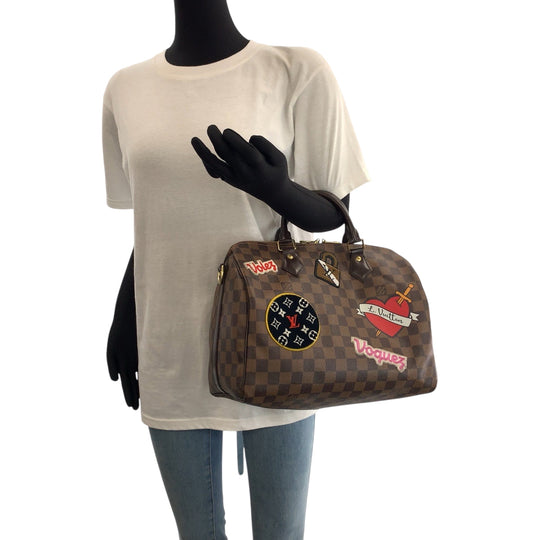 LOUIS VUITTON Handbag N40060 PVC Brown Multicolor Gold Metal Damier Speedy 30 Bandouliere Patches