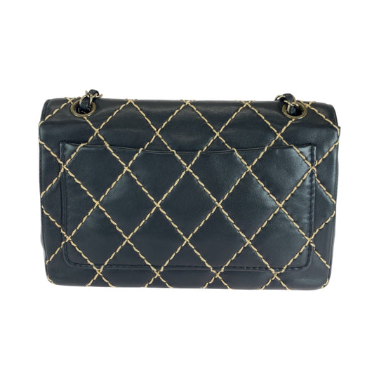 CHANEL Shoulder Bag lambskin Black GoldMetal Wild stitch COCO Mark Turnlock