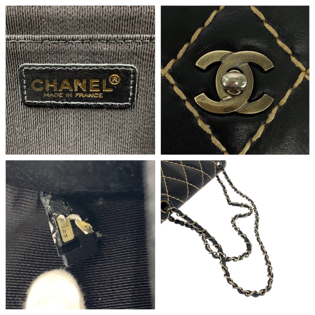 CHANEL Shoulder Bag lambskin Black GoldMetal Wild stitch COCO Mark Turnlock