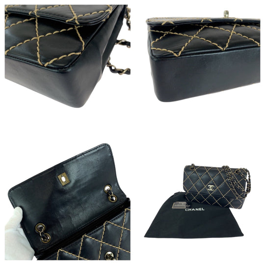 CHANEL Shoulder Bag lambskin Black GoldMetal Wild stitch COCO Mark Turnlock