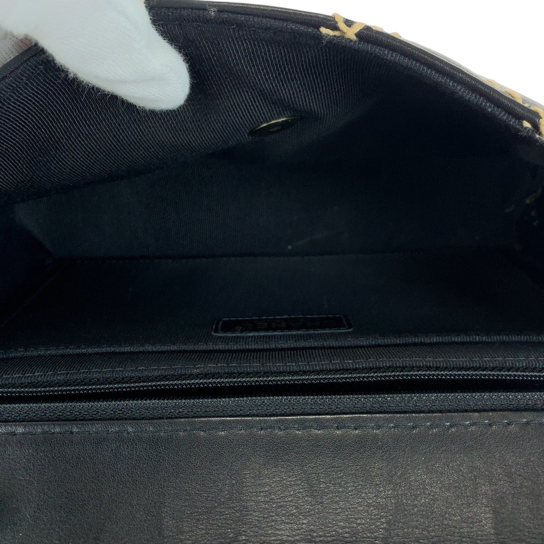 CHANEL Shoulder Bag lambskin Black GoldMetal Wild stitch COCO Mark Turnlock