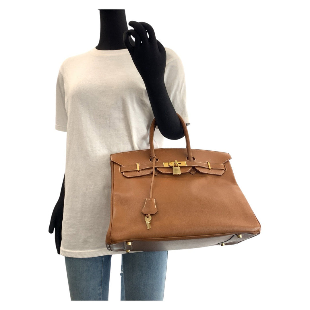 HERMES Handbag Courchevel Gold Brown Gold Metal Handbag Tote Bag Birkin 35 Women Used Authentic