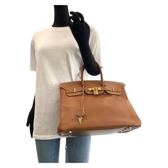 HERMES Handbag Courchevel Gold Brown Gold Metal Handbag Tote Bag Birkin 35 Women Used Authentic