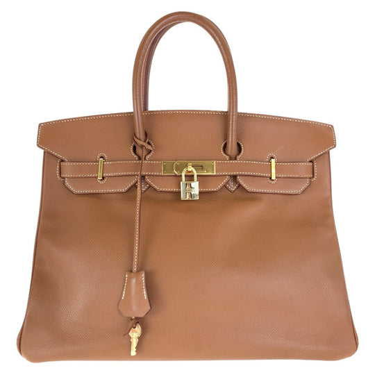 HERMES Handbag Courchevel Gold Brown Gold Metal Handbag Tote Bag Birkin 35 Women Used Authentic