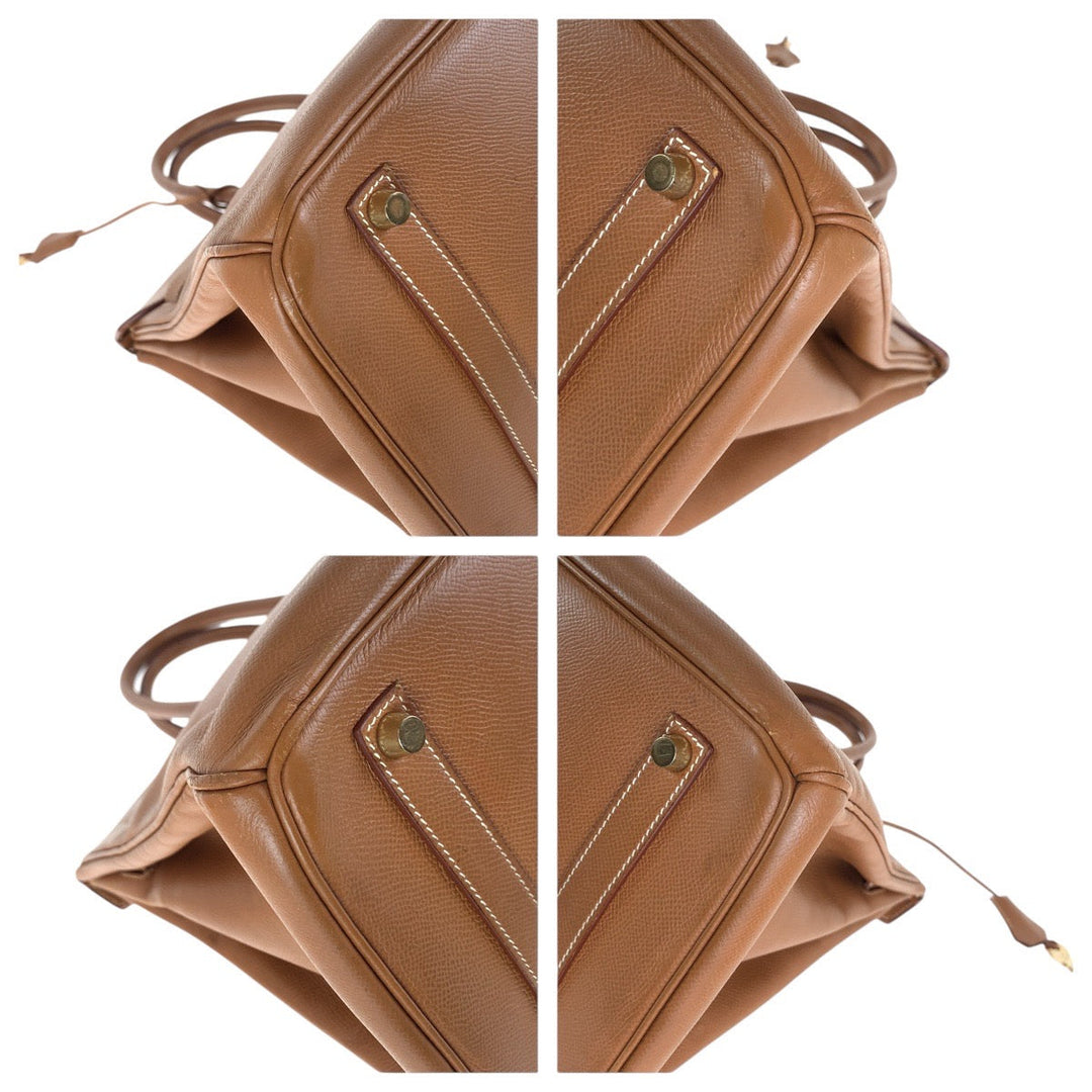 HERMES Handbag Courchevel Gold Brown Gold Metal Handbag Tote Bag Birkin 35 Women Used Authentic
