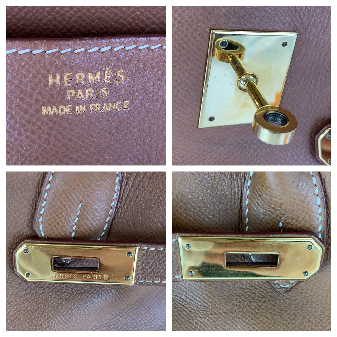 HERMES Handbag Courchevel Gold Brown Gold Metal Handbag Tote Bag Birkin 35 Women Used Authentic