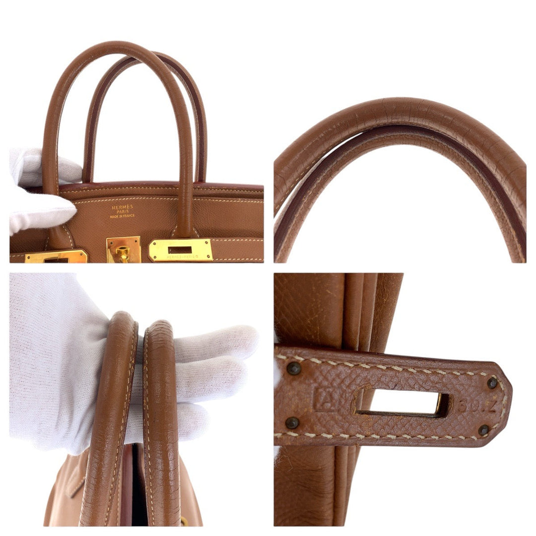 HERMES Handbag Courchevel Gold Brown Gold Metal Handbag Tote Bag Birkin 35 Women Used Authentic
