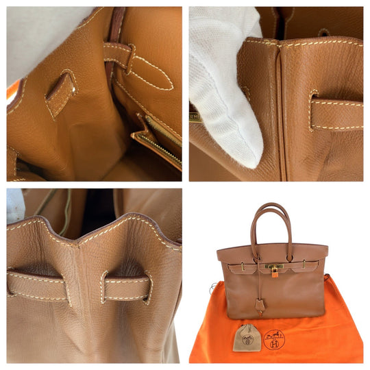 HERMES Handbag Courchevel Gold Brown Gold Metal Handbag Tote Bag Birkin 35 Women Used Authentic