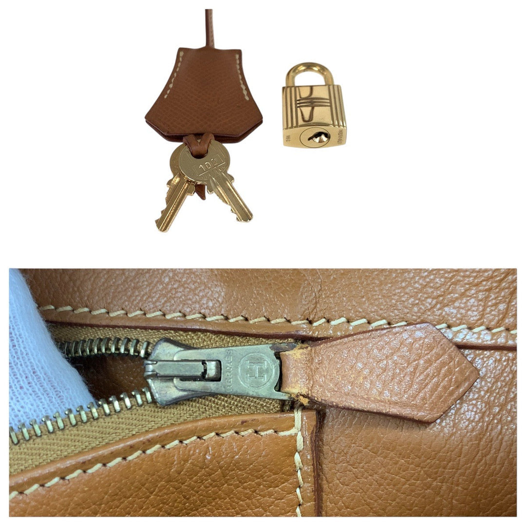 HERMES Handbag Courchevel Gold Brown Gold Metal Handbag Tote Bag Birkin 35 Women Used Authentic