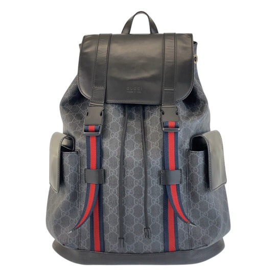 GUCCI Backpack 495563 GG Supreme canvas, leather Black SilverMetal Backpack Backpack Sherry line mens Used Authentic