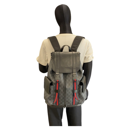 GUCCI Backpack 495563 GG Supreme canvas, leather Black SilverMetal Backpack Backpack Sherry line mens Used Authentic