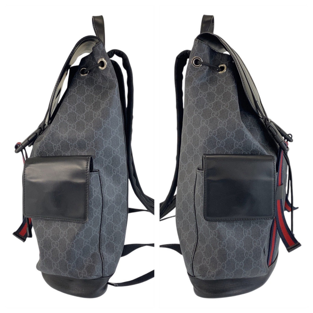 GUCCI Backpack 495563 GG Supreme canvas, leather Black SilverMetal Backpack Backpack Sherry line mens Used Authentic