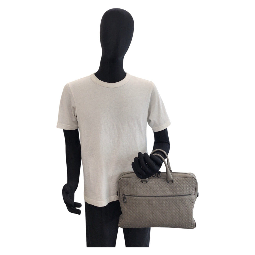 BOTTEGAVENETA Business bag leather gray INTRECCIATO