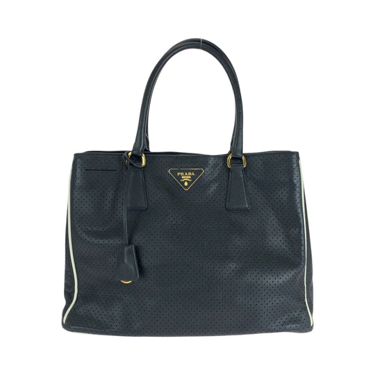 PRADA Tote Bag BN1875 leather black Safiano punching Triangle With logo