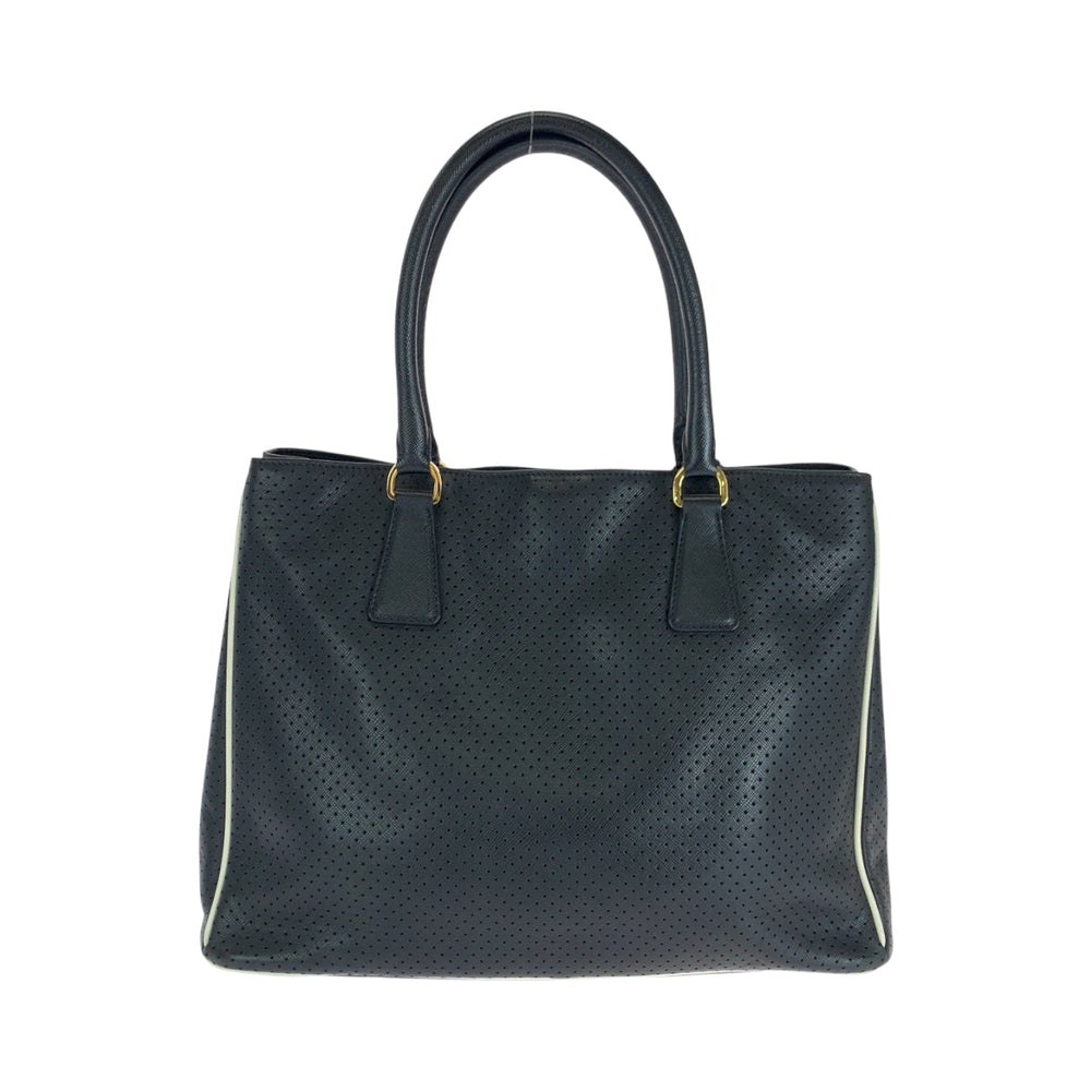 PRADA Tote Bag BN1875 leather black Safiano punching Triangle With logo