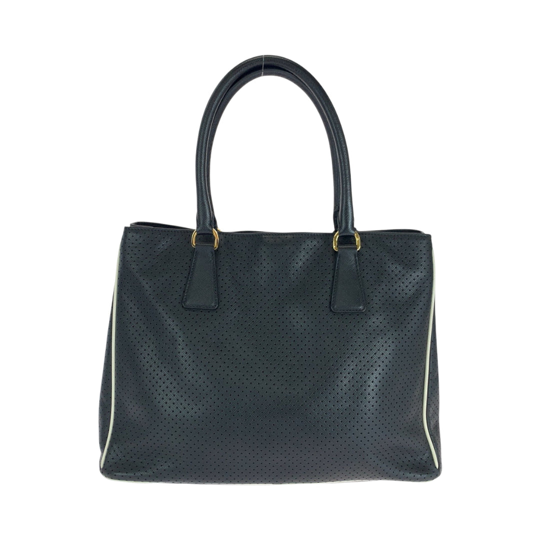 PRADA Tote Bag BN1875 leather black Safiano punching Triangle With logo