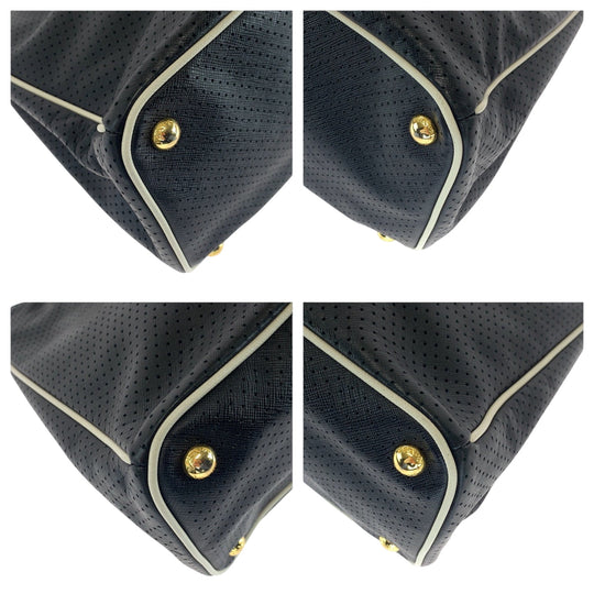 PRADA Tote Bag BN1875 leather black Safiano punching Triangle With logo