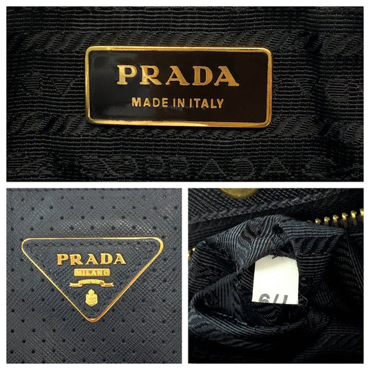 PRADA Tote Bag BN1875 leather black Safiano punching Triangle With logo