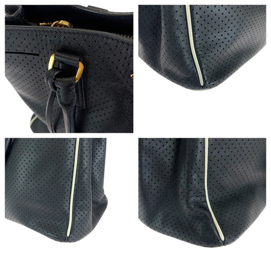 PRADA Tote Bag BN1875 leather black Safiano punching Triangle With logo